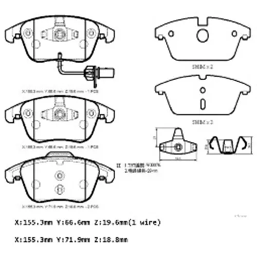 Audi A4  08/12  Ön Fren Balatası 1,8/2,0/3,0(1Kablolu)(Disk)(155X66.6X19.6/15 5.3X71.9X18.8)(Bramax) A4